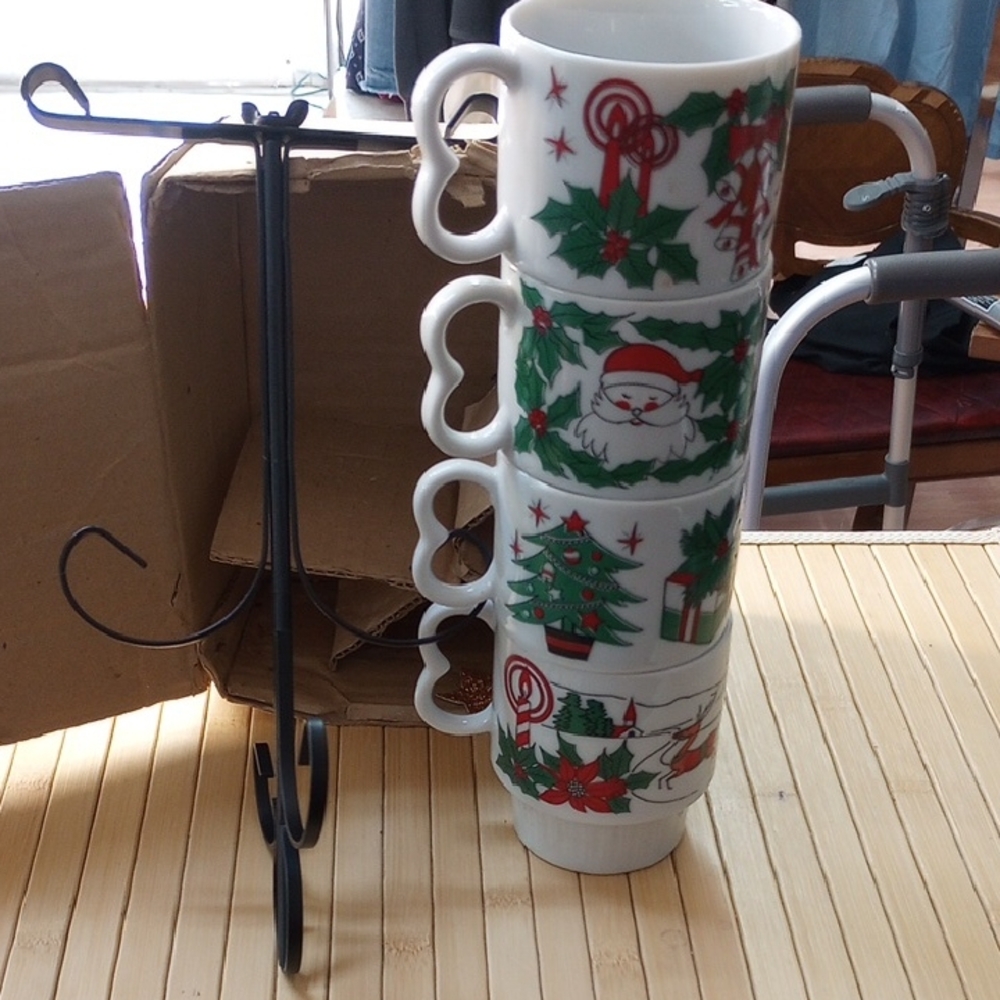 Festive Christmas Stacking Mugs with Stand